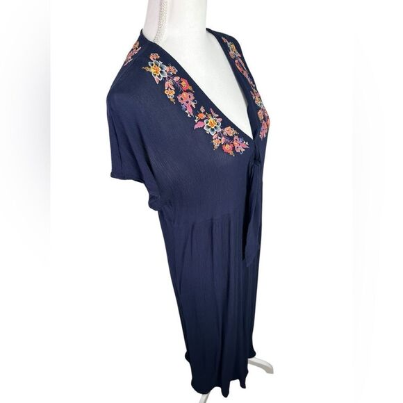Johnny Was Embroidered Kaftan Kimono Maxi Dress Bohemian Navy Medium - Picture 9 of 11